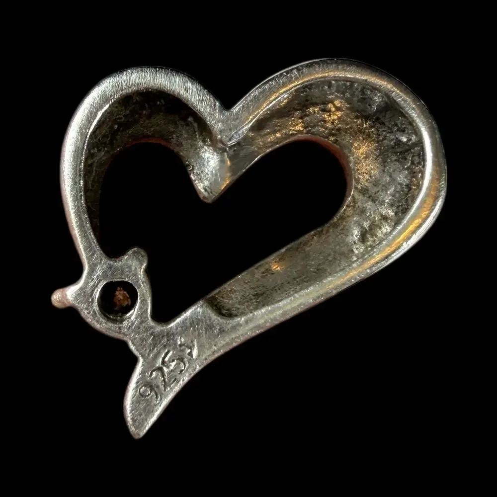 925 Sterling Silver Heart Pendant with Zircon Stone 1.75g
